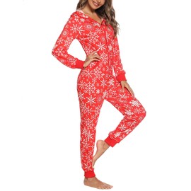 Orshoy Women's Jumpsuit Onesie Jumpsuit One Piece Pyjamas Christmas Jumpsuit Leisure Suit Sleepwear with Hood and Zip, red