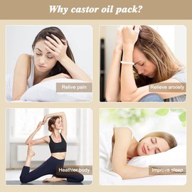 Castor Oil Pack Wrap- Reusable Organic Castor Oil Pack Kit for Liver Detox- Bamboo Cotton Castor Oil Pack Compress with Storage Bag for Insomnia Constipation Inflammation (Oil Not Included)