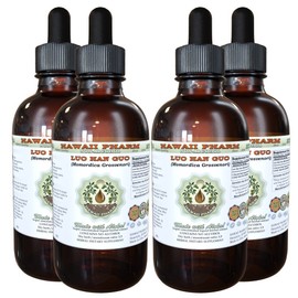 Luo Han Guo Alcohol-Free Liquid Extract, Luo Han Guo, Monk Fruit, Buddha Fruit (Momordica Grosvenori) Fruit Glycerite Hawaii Pharm Natural Herbal Supplement 4x4 oz