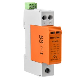 Heschen Surge Protection Device SPD, HS-40D, 275VAC 20KA, 1+NPE, L-Line Down, Fireproof, Low Voltage Arrester, 35 mm DIN Rail Mounting (with Remote Terminal)