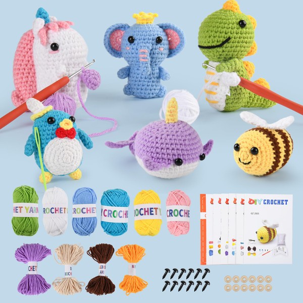 MINGOMINGO Learn to Crochet Kit for Beginners - 6 Animal