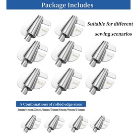 Universal Sewing Rolled Hemmer Foot Set - 3-10mm - Wide Rolled Hem Pressure Foot Sewing Machine Presser Foot Hemmer Foot Home Industrial Curved Scroll Hemmer Foot (8Pcs-All Mix)