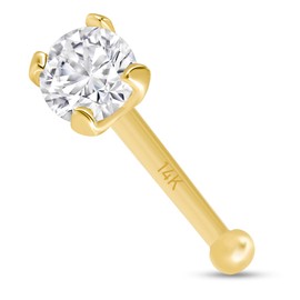 EVAYA 14K Gold Nose Stud, 20 Gauge CZ Prong Set Simulated Diamond - Women Real Gold, Solid Gold Nose Stud - (2 MM)