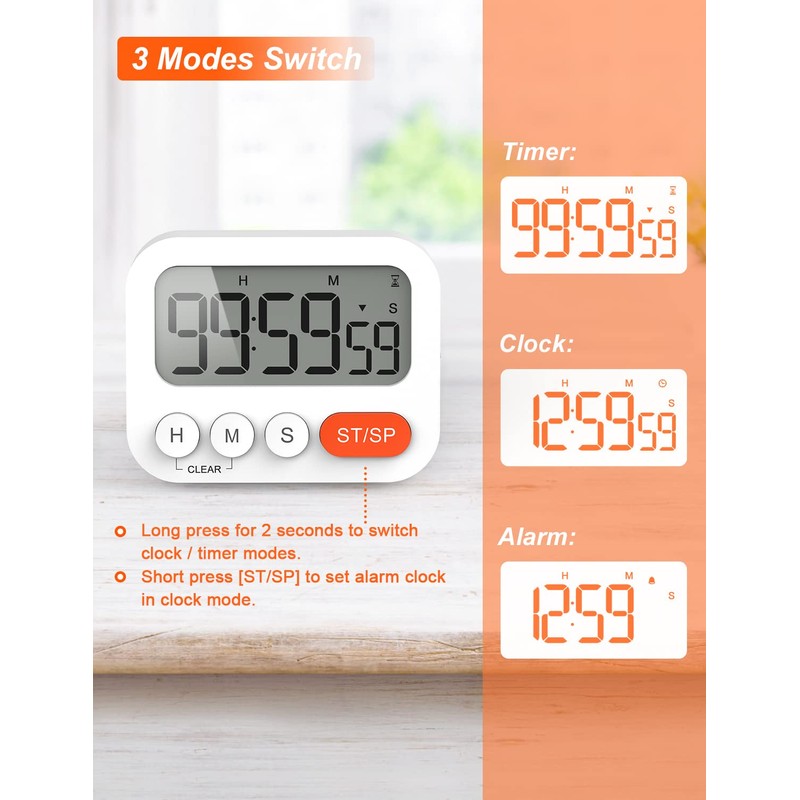 LIORQUE Digital Timer Egg Timer Digital Kitchen Timer with Clock,