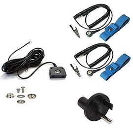 Static Care ESD Grounding Kit 15' Ground Cord, Universal Snap Kit, Banana Jack Outlet Plug Adapter, 2 Wristrap Sets with 5' Cord