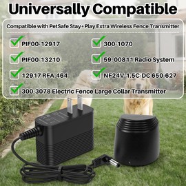 24V DC Power Cord Compatible with PetSafe Wireless Fence System PIF00-12917 300-1070 Stay+Play Extra Wireless Fence Transmitter PIF00-13210 12917 RFA-464 59. 00811 Radio System NF24V-1.5C-DC 650-627
