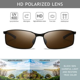 SUNGAIT Ultra Lightweight Polarized Sunglasses Men Rectangular Metal Frame with Spring Hinge (Black Frame Brown Lens) SGT559-HC