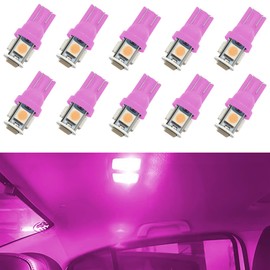 QKYS 194 T10 168 Pink LED Bulbs, 6000K Super Bright Car Interior Dome Light Bulb License Plate Bulb, 5050 5SMD Chips DC 12V W5W 2825 LED Bulb Replacement for Map Door Dashboard Lights, Pack of 10