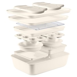 Country Kitchen Nonstick Stackable Bakeware Set - Durable, Easy Release Baking Set, Cream, 13 Pcs