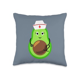 Adorable Avocado Nurse for Women Girls Cute Avocado Hat Stethoscope RN Nurses Dietician Fun Throw Pillow, 16x16, Multicolor
