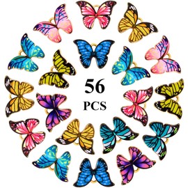 56 Pieces Butterfly Charms Enamel Butterfly Pendants Kawaii Charms for Jewelry Making DIY Necklace Bracelets Accessories