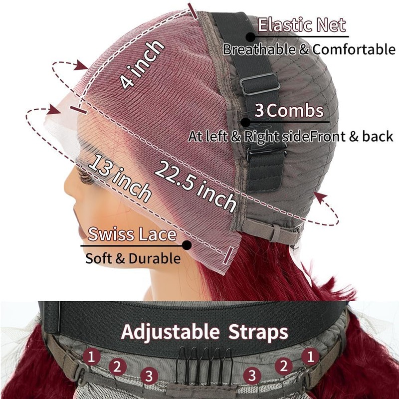 RAYLITTE 99J Burgundy Lace Front Wigs Human Hair Deep Wave