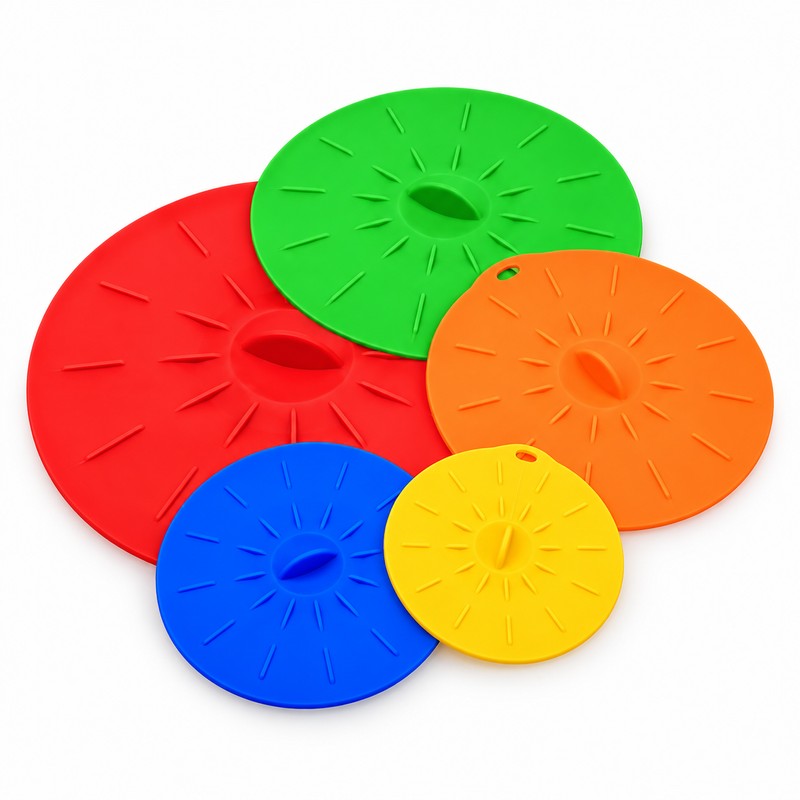 5-Piece Silicone Suction Lid Cover Set – Reusable Heat-Resistant Microwave