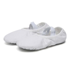 Danzcue - Zapatillas de ballet para mujer, lona suave, piel sintética, para adultos, zapatos planos de ballet ideales para mujer, Blanco, 26 cm