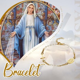 Oidea Virgin Mary Cross Rosary Bracelet: Gold Catholic Beaded Bracelets for Women Virgin of Guadalupe Adjustable Link Chain Bracelet First Communion Jewelry Gifts, Transparent Beads
