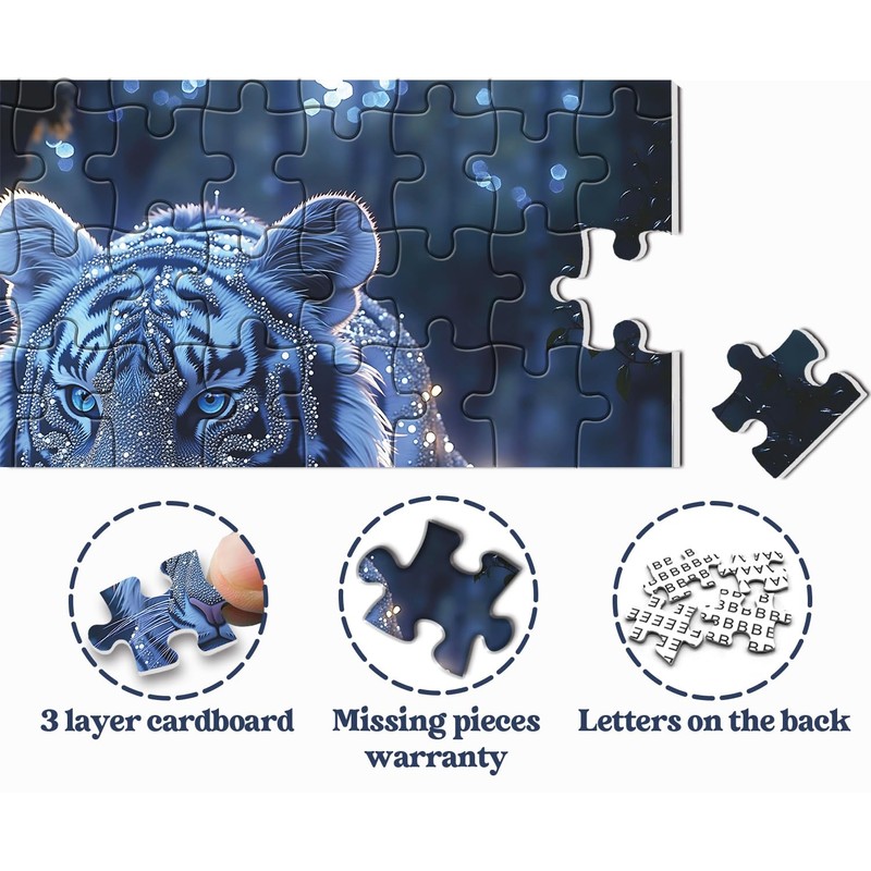 White Tiger Puzzles for Adults 1000 Pieces, Glowing Blue Forest