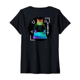 Womens Backprint | Synthpop Music, Cats Synth-Japanese Synthesizer V-Neck T-Shirt