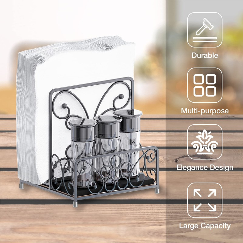 LEVIMETREE Napkin Holder – Metal Napkin Storage with Salt and