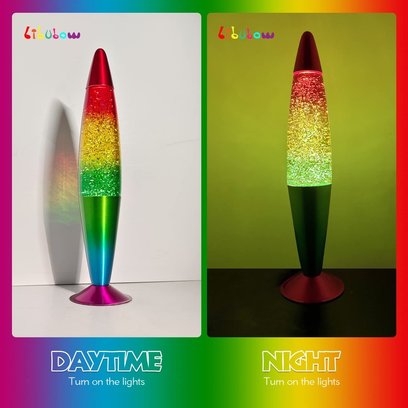 16 Inch Rainbow Glitter Lamp, 2 Bulbs,Sparkle Night Light, Relaxing