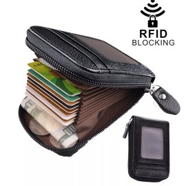 Unbranded Men Women Black Leather Wallet Credit Card Holder RFID-Blocking Zip Pocket Purse