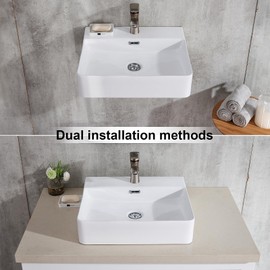 IK-YJ2601-2 Wall Mounted Bathroom Vessel Sink, 20"X 17" Wall Mount Sink,Rectangle White Porcelain Ceramic Bathroom Sink Small Wall Hung Sink, Floating or Countertop Lavatory Vanity Sink