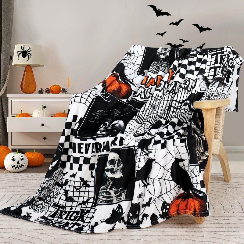 Halloween Black Gothic Throw Blanket Pumpkin Crow Festival Themed Blanket