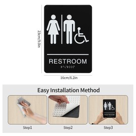 Self-Adhesive ADA Braille Unisex Restroom Signs or Bathroom door Signs with Double-Sided Adhesive, Suitable for Office, Business, and Public Facilities, Measuring 9” x 6”