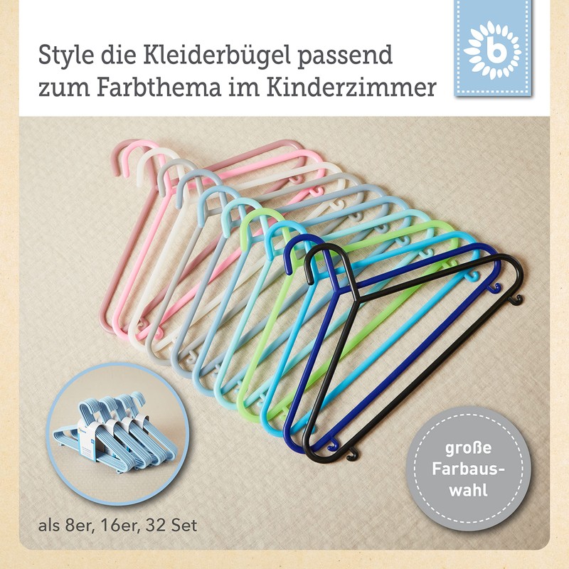 Bieco Children's Coat Hangers, Plain Colours, Packs of 8/16/32