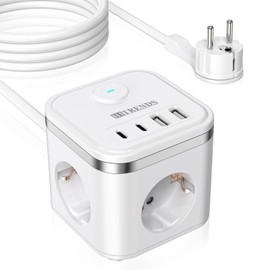 Socket Cube with USB 2 m with Plug Flat