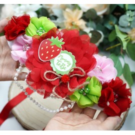 3 Pack Strawberry Mom to Be Sash Daddy to Be Corsage Pins Flower, Baby Shower Sash, Maternity Sash Belly Belt Gift for Gender Reveal