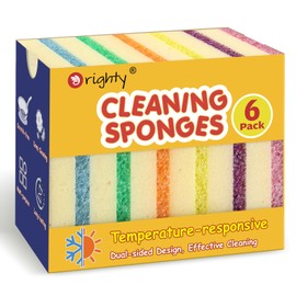 Orighty Dish Sponges, Dual-Sided Temperature-Responsive Kitchen Sponges, Non-Scratch Cleaning Sponge, Dish Scrubber, Scrub Sponge for Kitchen, Bathroom & Household, 6 Pack