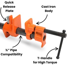 Y&Y Decor 4 Pack 1/2" Pipe Clamps for Wood Gluing, Heavy Duty Cast Iron, Professional Woodworking Tools