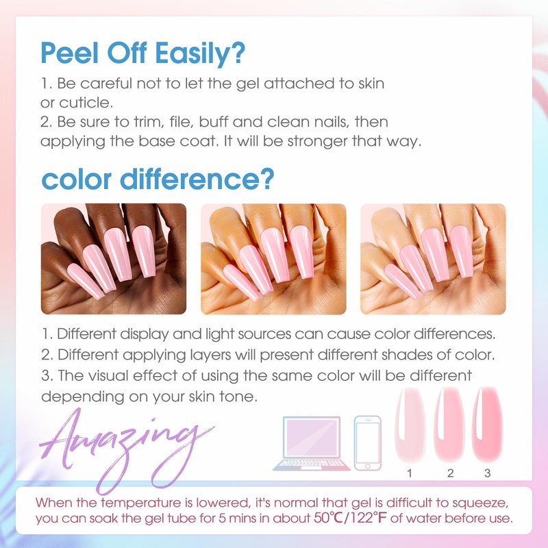 ROSALIND Poly Nail Gel, 6 Pieces, 10 ml, UV LED