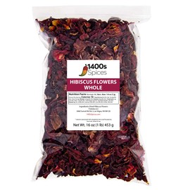 1lb Dried Whole Hibiscus Flowers and Petals, Flor de Jamaica, Sorrel Flower, Zobo Flower perfect for Tea and Mexican Agua Fresca by 1400s Spices
