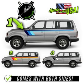 Benini Design Studio Retro Side Stripes Livery Graphics Racing Stripes Kit Compatible with Toyota Land Cruiser FJ80 HDJ82 1989-1997 (Style 3 (Black, Silver, White))