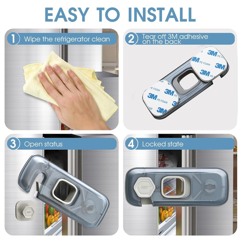 Fridge Locks with Self Adhesive, Refrigerator Latch for Kids, Toddlers
