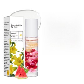Brillo labial en roll-on con aroma a flores, contiene flores reales, brillo labial duradero, no pegajoso, sabor a frutas, aceite labial transparente hidratante y humectante para labios secos (B, M)