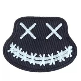 Unbranded GLOW IN THE DARK - XX FACE - EMBROIDERED IRON-ON/SEW-ON PATCHES