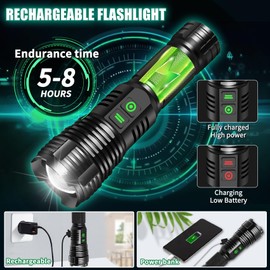 Northlet Rechargeable Flashlights, High Lumens Super Bright Led Tactical Flashlight with 5 Modes, High Power Waterproof Dual Button/Dual Interface Flashlight for Emergency, Outdoor, Camping, Hiking