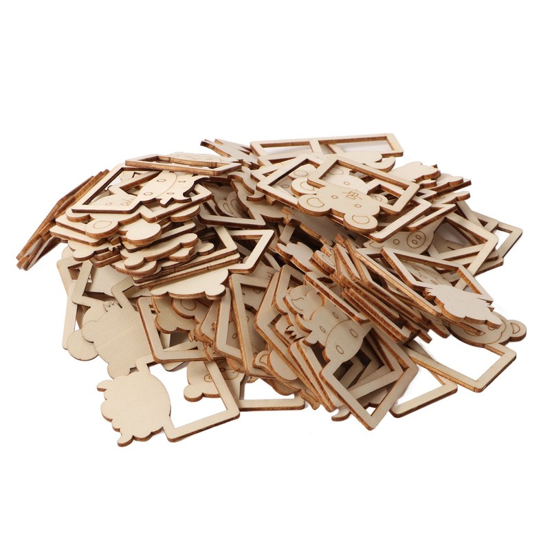 100pcs Wooden Cartoon Animal Photo Frame Decorative Hand Painting Photo