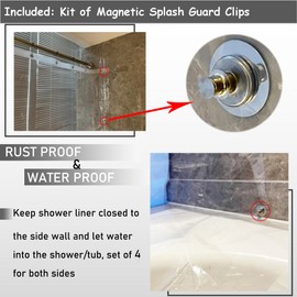 74 Inch Shower Curtain Liner with Magnets & Side Magnetic Clips Kit to Keep Closed to Wall, Heavy Duty 72 x 74 Long Shower Liner Clear, 72x74