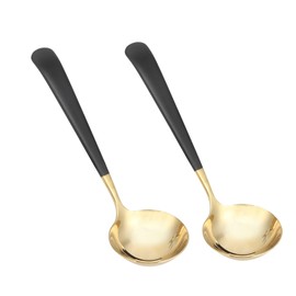 Beufee 2 Piece Soup Ladle, 19cm Stainless Steel Ladle with Long Handle Kitchen Serving Ladle Oil Soup Spoon Durable Silver Ladle for Stew for Home Kitchen Restaurants Dishwasher Safe(Black and Gold)