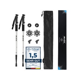 JELEX Nature Telescopic Walking Poles for Nordic Walking Adjustable Includes Various Attachments for Outdoor Activities, Ultralight Hiking Poles with Antishock Technology (Silver)