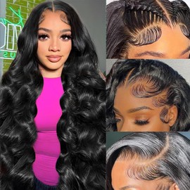 LMOMLOM 30 Inch 13x6 Body Wave Lace Front Wigs Human Hair Pre Plucked HD Transparent Lace Front Wigs Human Hair 180% Density Frontal Glueless Wigs Human Hair with Baby Hair