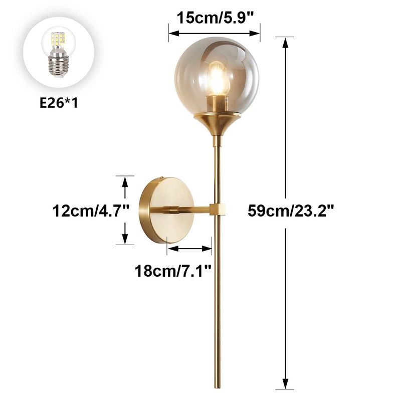 BOKT Brushed Brass Gold Wall Mounted Sconce Set of 2