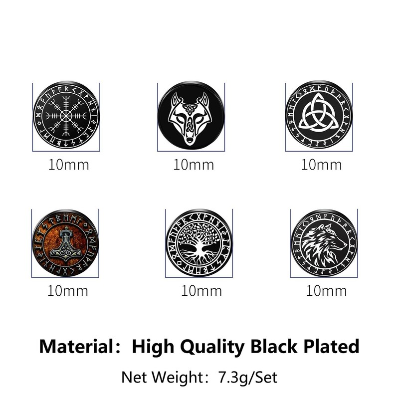 SIISPRI 6Pairs Norse Viking Stud Earrings Mens Earrings Set Hypoallergenic