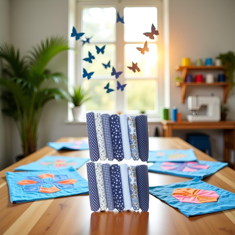 2 Set 14Pcs Dark Blue Top Cotton Craft Fabric Bundle