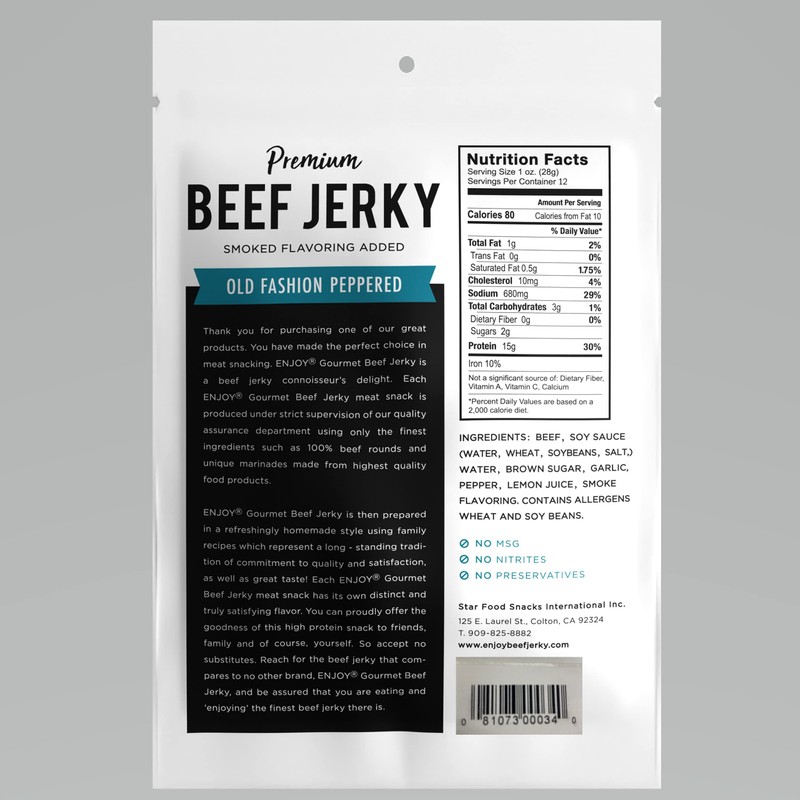 Enjoy Old Fashion Peppered Beef Jerky 12 oz (Pack of