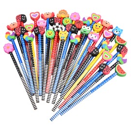 Xzeemo 40 x School HB Pens Set, Pencils with Eraser Set, Pencils with Eraser of Animals, Pencil for Children, Cartoon Eraser for Children's Party, School Rewards, Party Bag Gifts