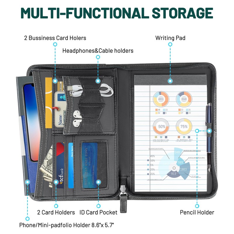 AKAYOK Zippered Portfolio Binder for Men & Women, Resume Portfolio